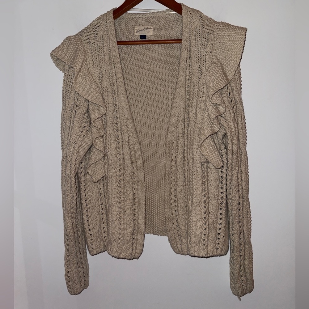 Universal Thread Cream Ruffle Open-Front Cable Knit Cardigan Size L 🤍 - Picture 7 of 15